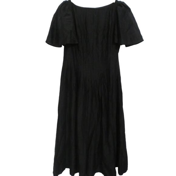 Banana Republic Womens Sz 4 Black Pleated Midi Dress Flutter Short Sleeve - Picture 1 of 6
